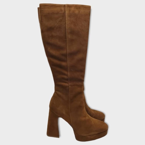 Steve Madden Groove Chestnut Suede Knee High Platform Heel Boots Size 11 M - Picture 1 of 12
